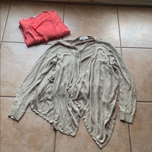 FINAL SALE Michael Kors Coral & Tan Open Waterfall Cardigan Set Size Medium - Picture 1 of 13